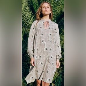 NWT Natalie Martin Long Sleeve Lizzy Shift Dress in Vintage Floral Silver Print